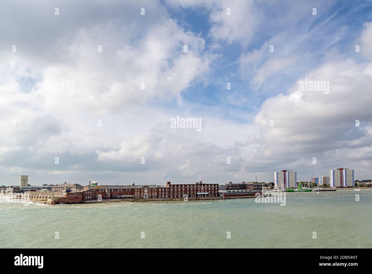 Portsmouth sea front skyline from water, England, UK Stock Photo
