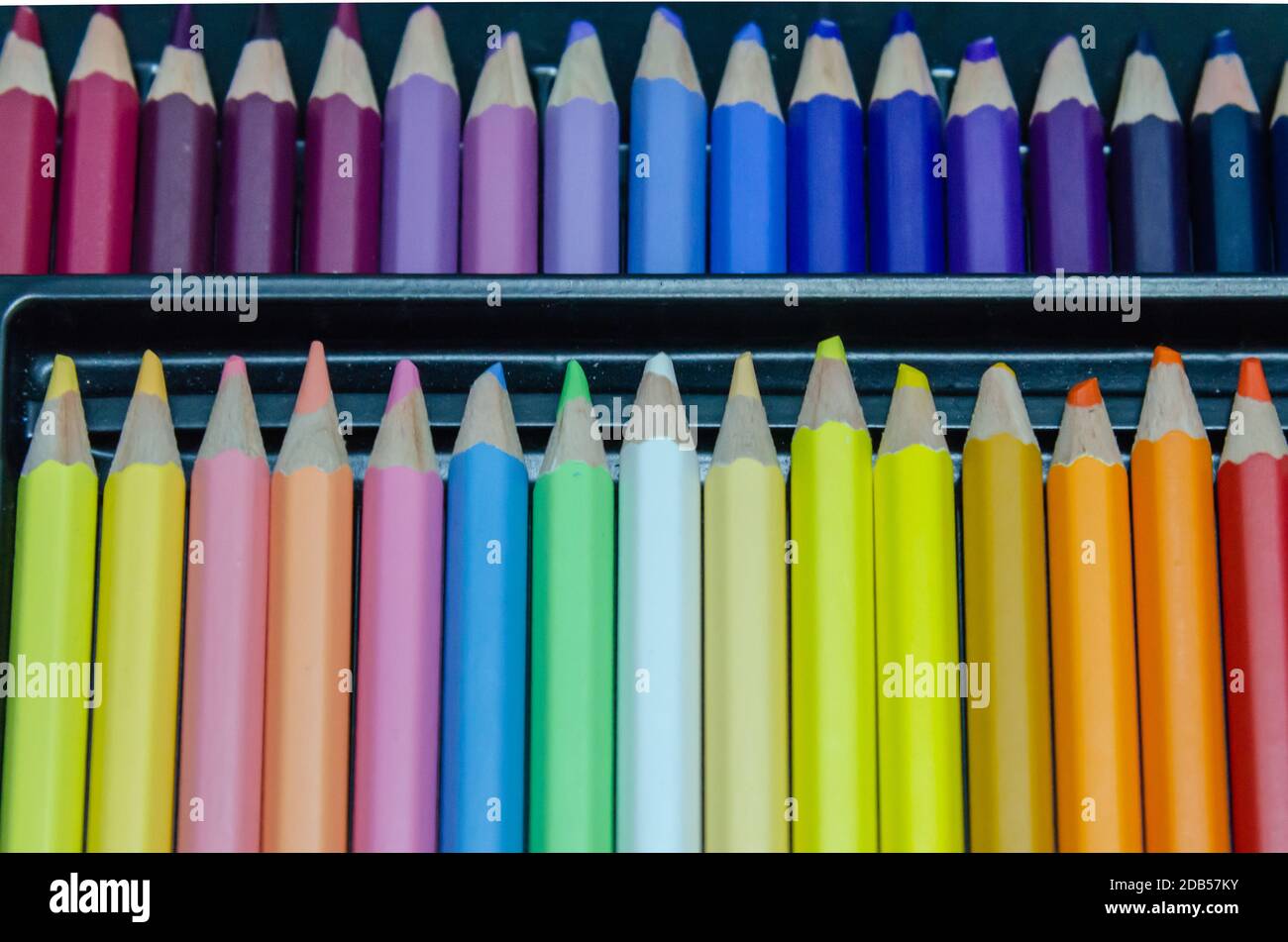 Wooden color pencil in a box Stock Photo Alamy