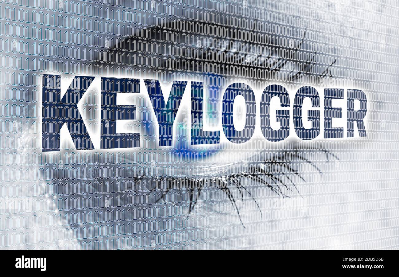 Keylogger eye with matrix looks at viewer concept. Stock Photo