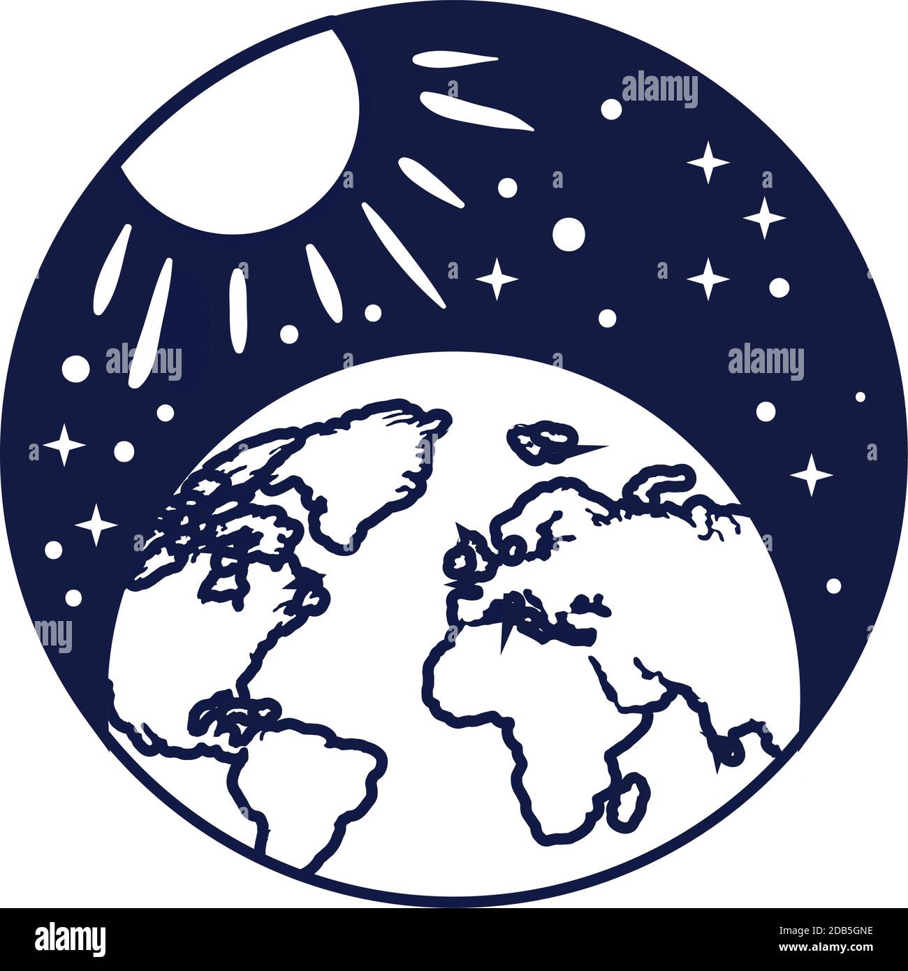 space badge with earth planet and sun line style vector illustration ...