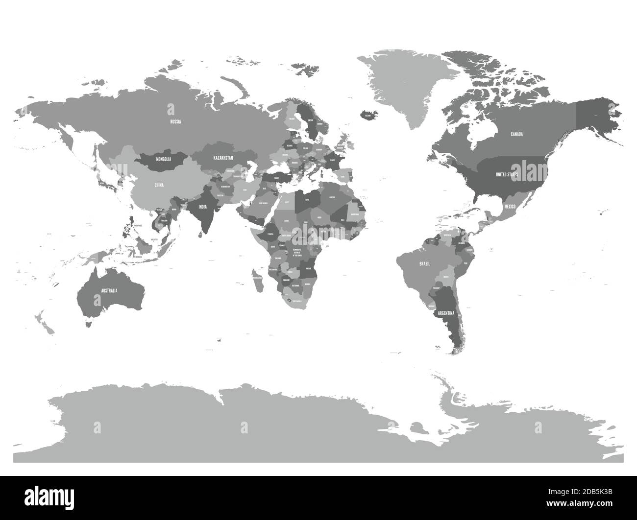 Horizontally flipped political map of World. Mirror reflection. Vector 