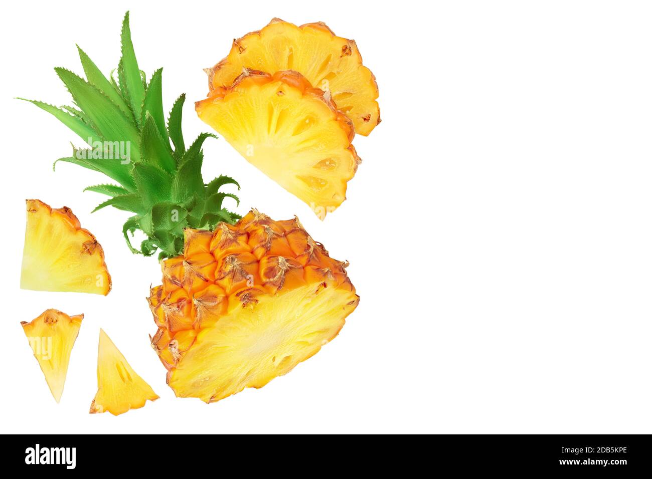 pineapple slices isolated on white background . Top view with copy ...