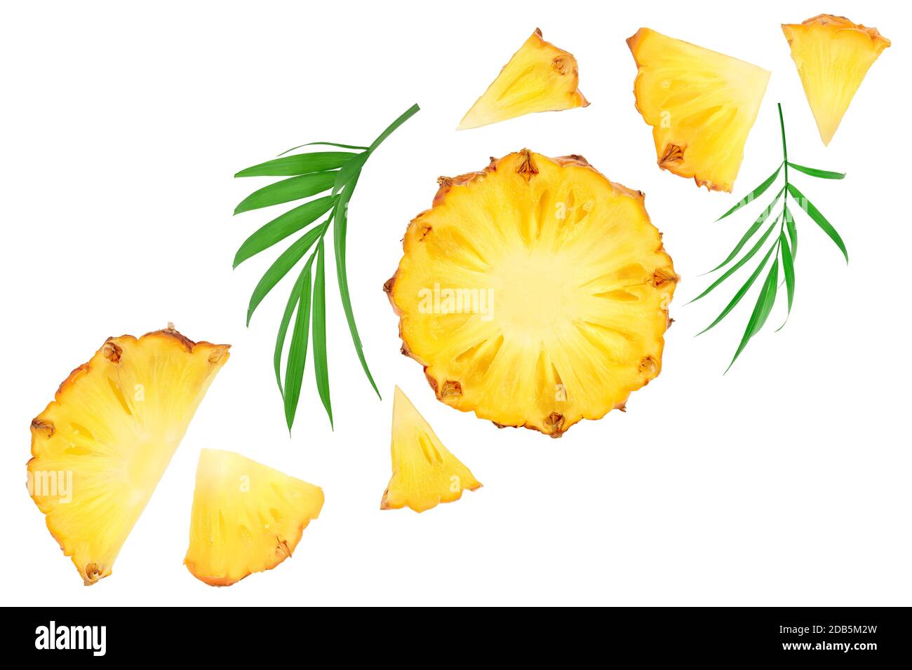pineapple slices isolated on white background . Top view. Flat lay Stock Photo