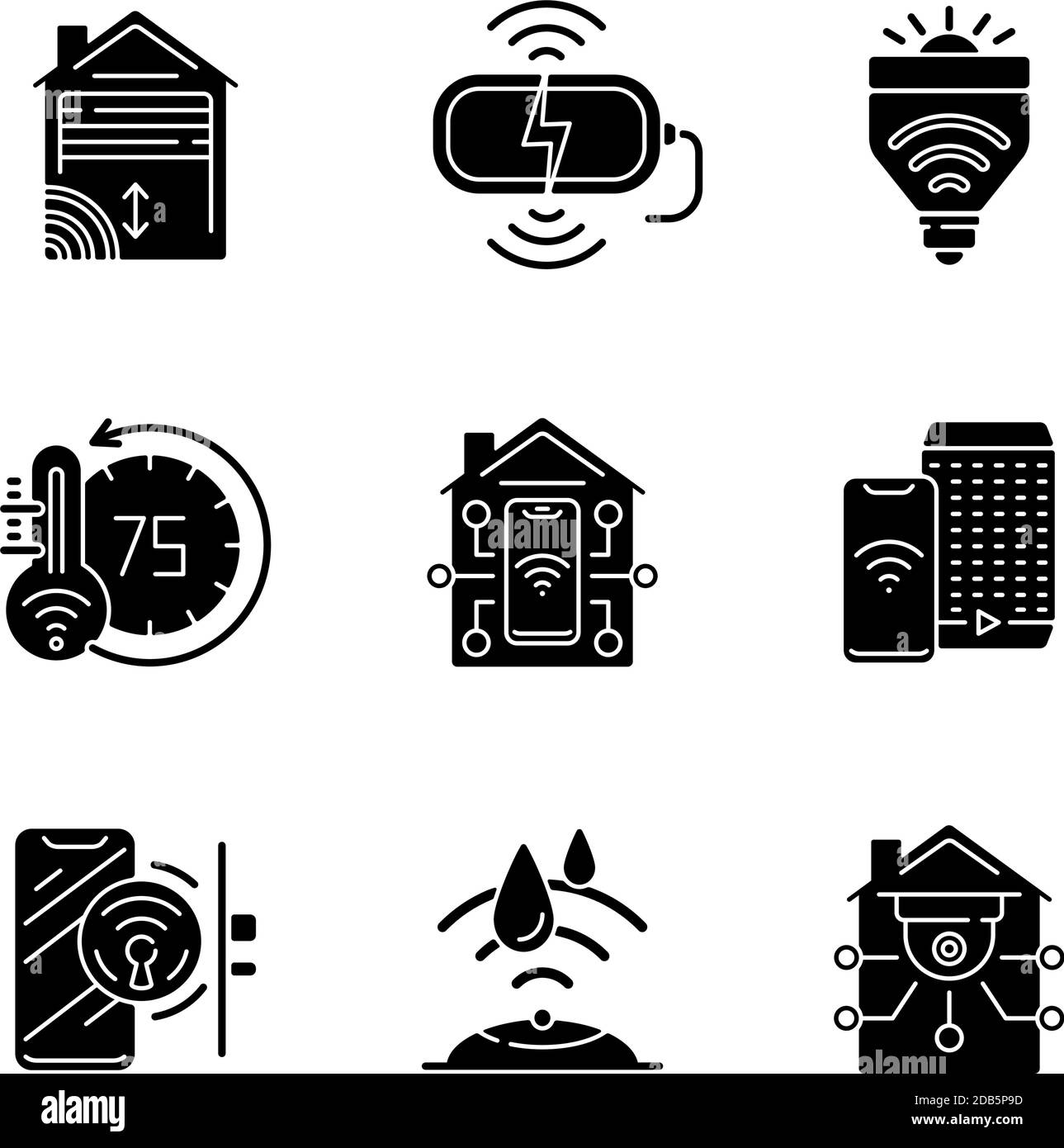 Smart house concept icons control Black and White Stock Photos & Images ...