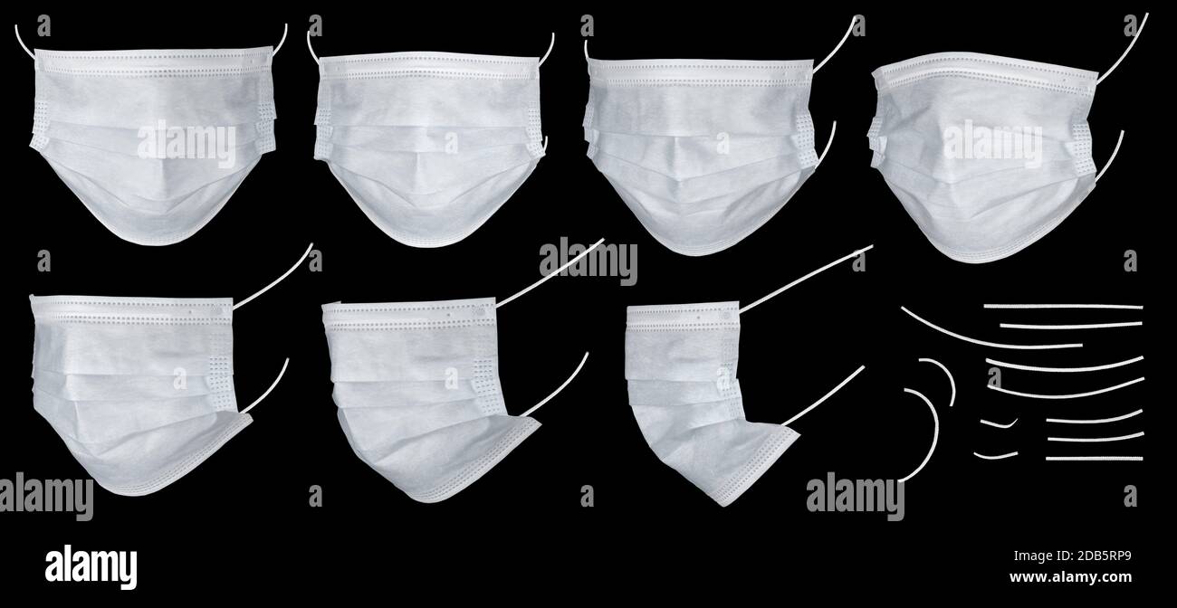 Medical mask or surgical earloop mask isolated on black background with