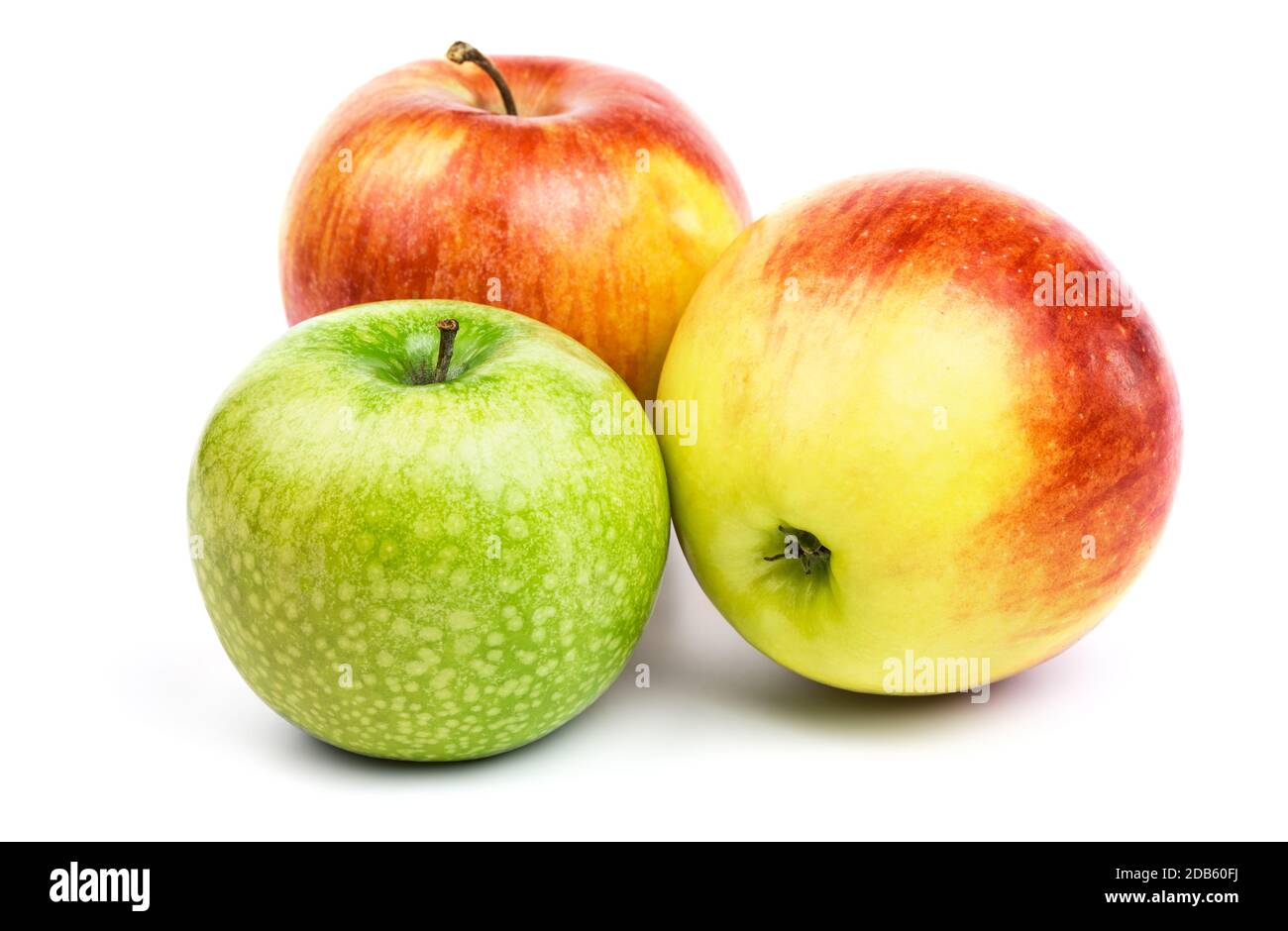Two ripe red-yellow apples ans a green one isolated on white background ...