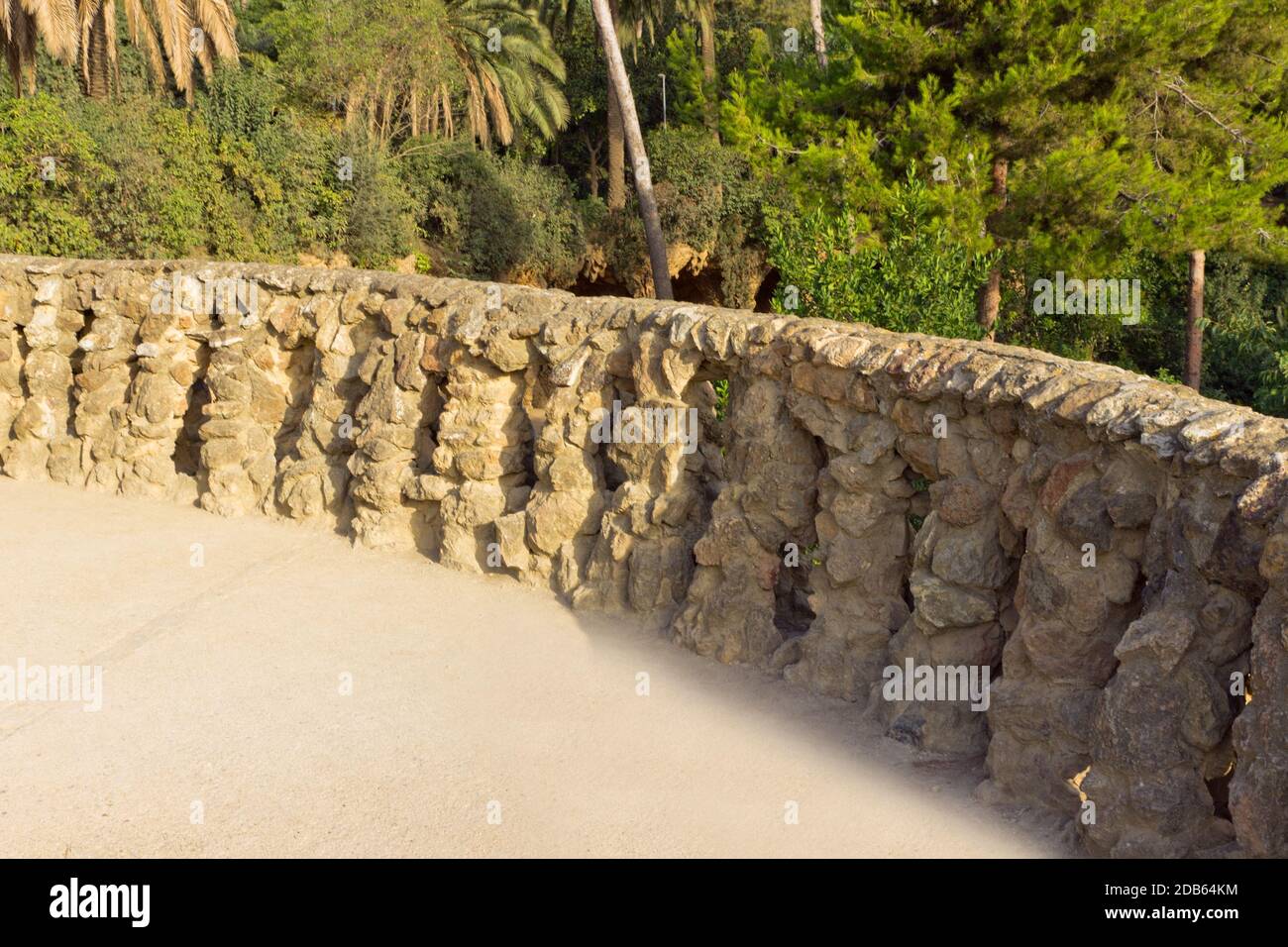 Promenade path Parc Guell Tile by Gaudi Design Barcelona. Spain Stock Photo