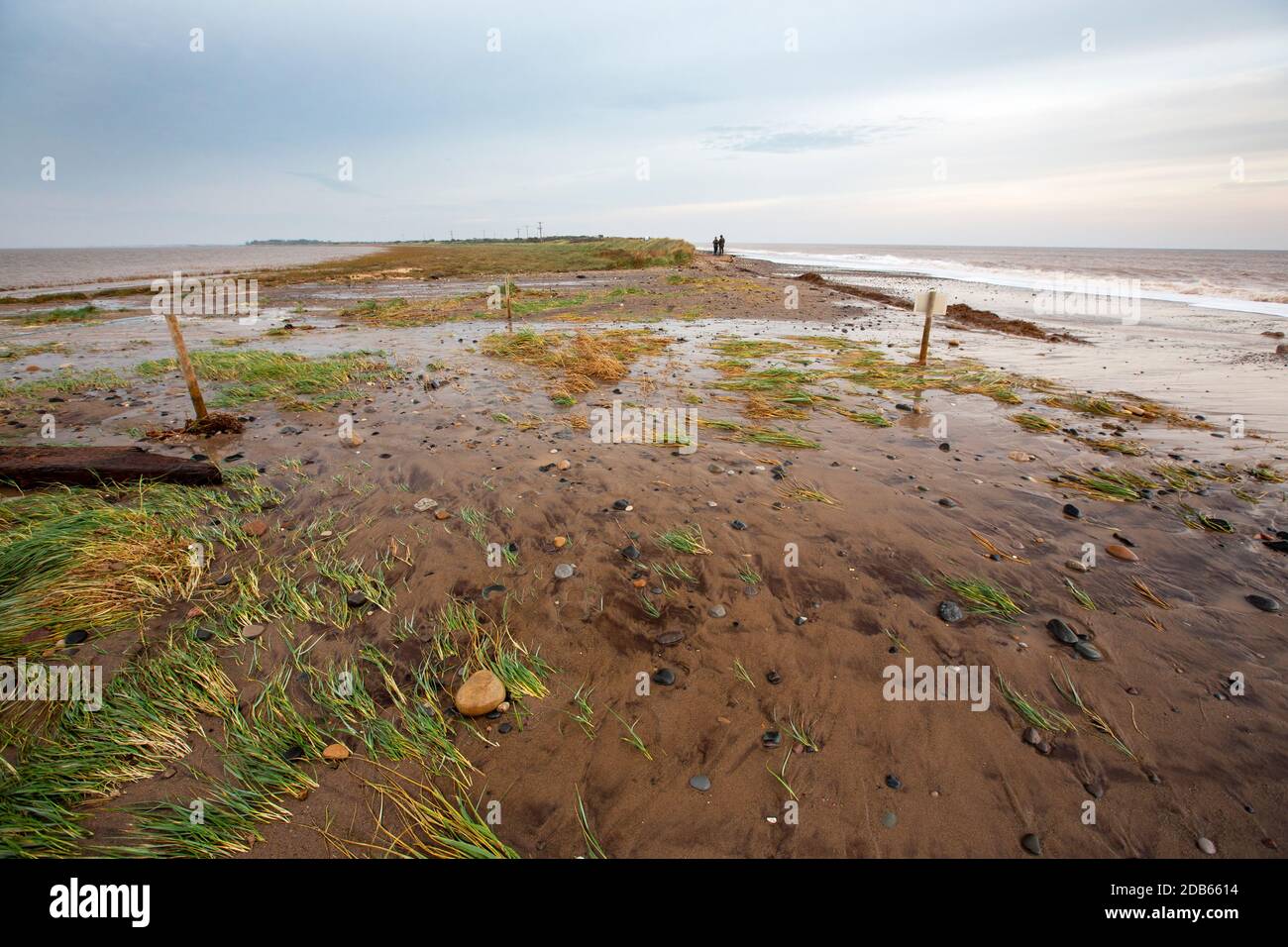 The wash over at high tide on Spurn point on Yorkshires East Coast, UK