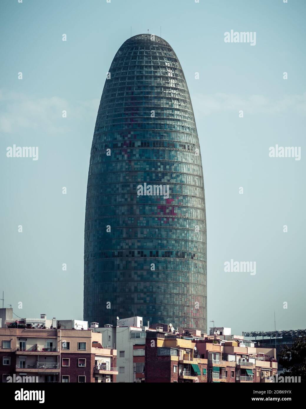 BARCELONA - AUGUST 24: Torre Agbar on Technological District on August 24, 2012 in Barcelona, Spain. This 38-storey tower was designed by the famous a Stock Photo