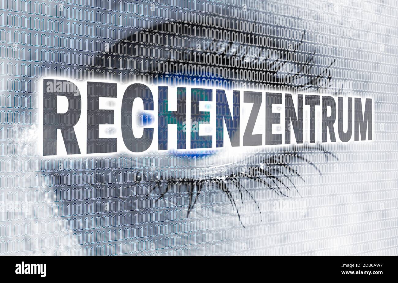 Rechenzentrum (in german Data center) eye with matrix looks at viewer ...