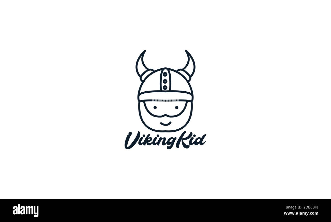 viking head cute kids line logo icon vector illustration design Stock Vector