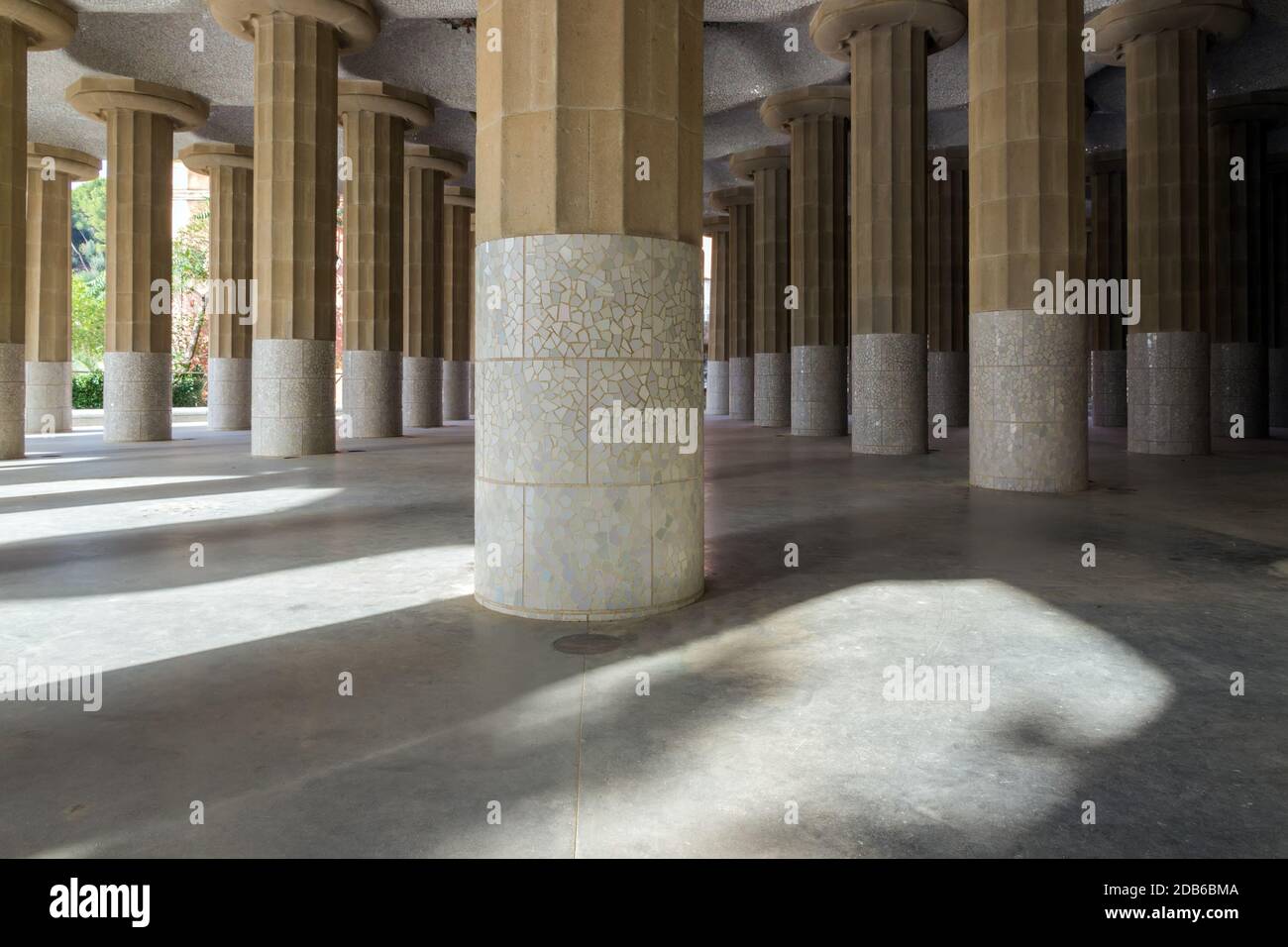 one hundred pillars in Barcelona Spain by famous architecture Stock
