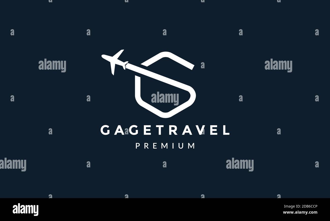 letter G outline line with airplane fly travel transportation logo icon ...