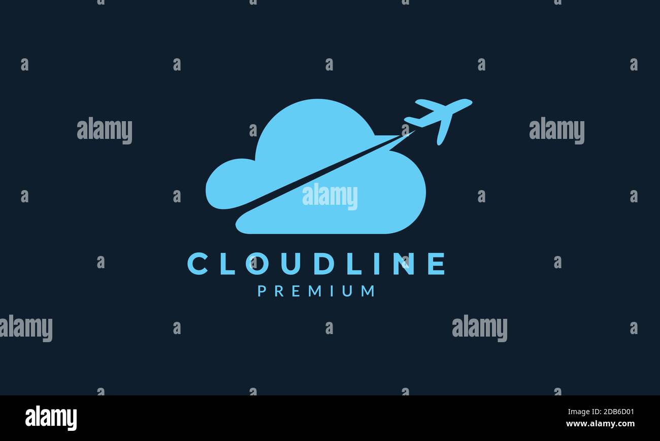 airplane with cloud data tech logo icon vector illustration design Stock Vector