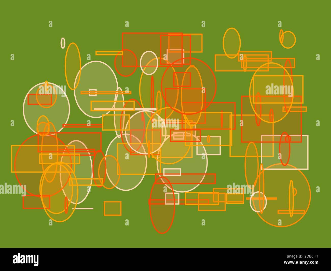 Abstract minimalist orange illustration with ellipses rectangles and ...