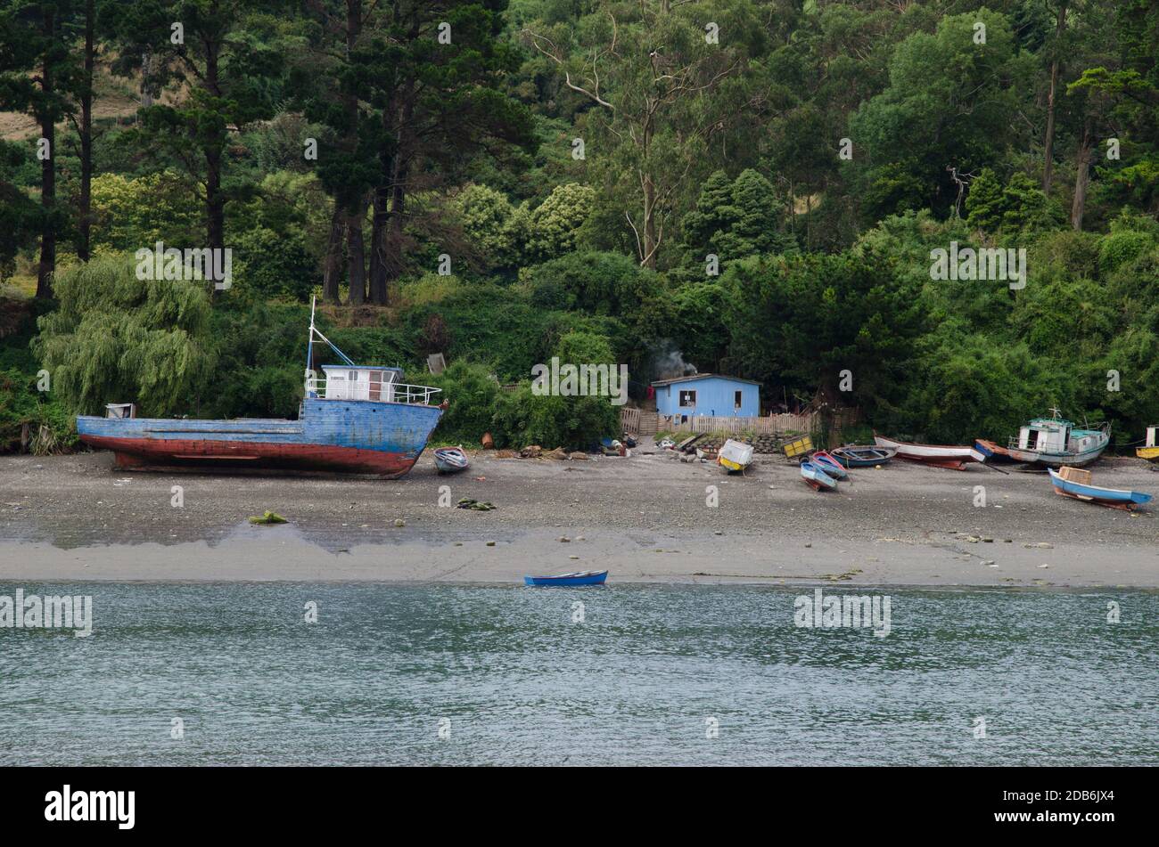 Coastal landscape in the Angelmo district. Puerto Montt. Los Lagos Region. Chile. Stock Photo