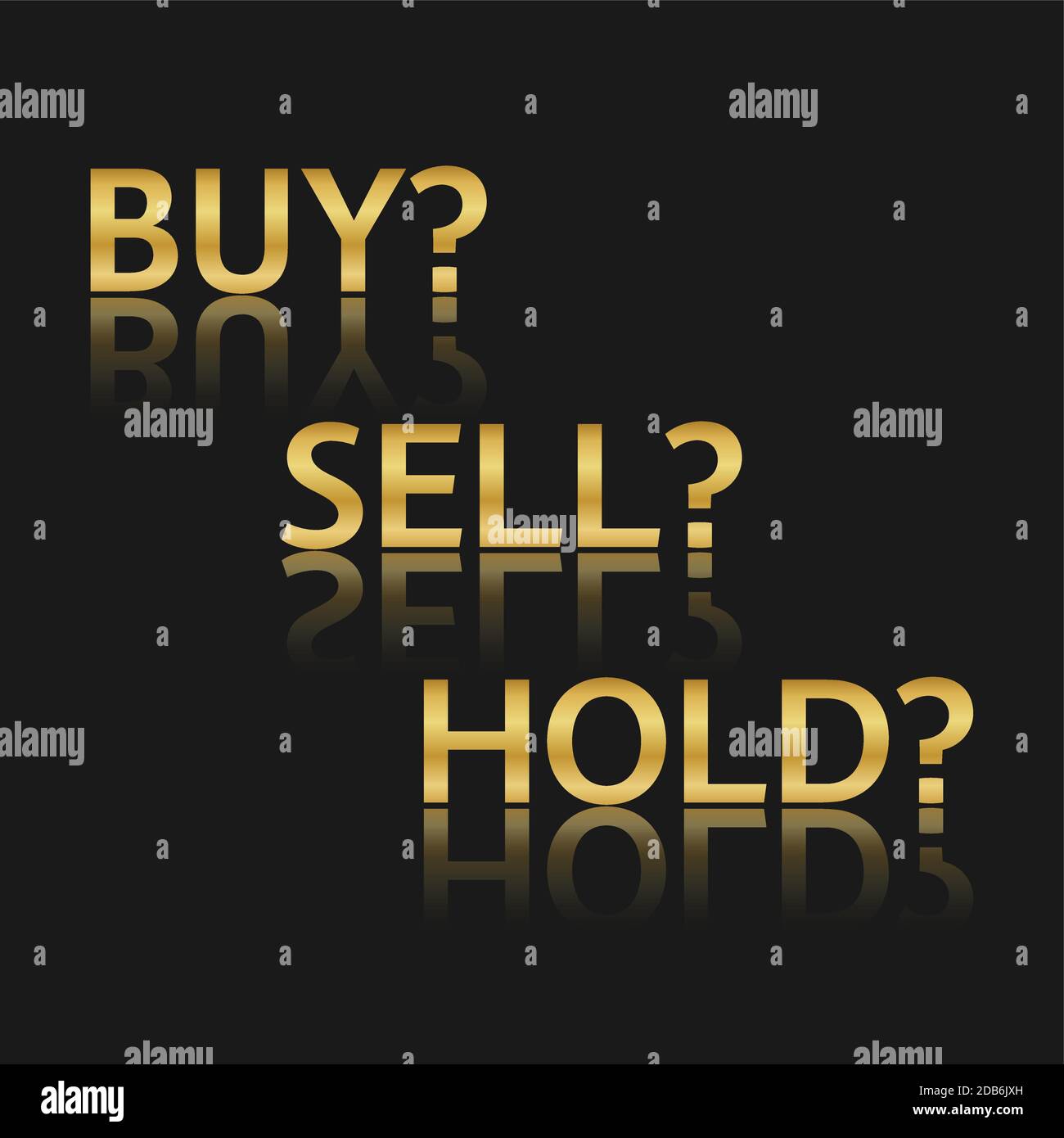 Golden vector trade icons, stock market options, three business variants, buy, sell, hold, sales