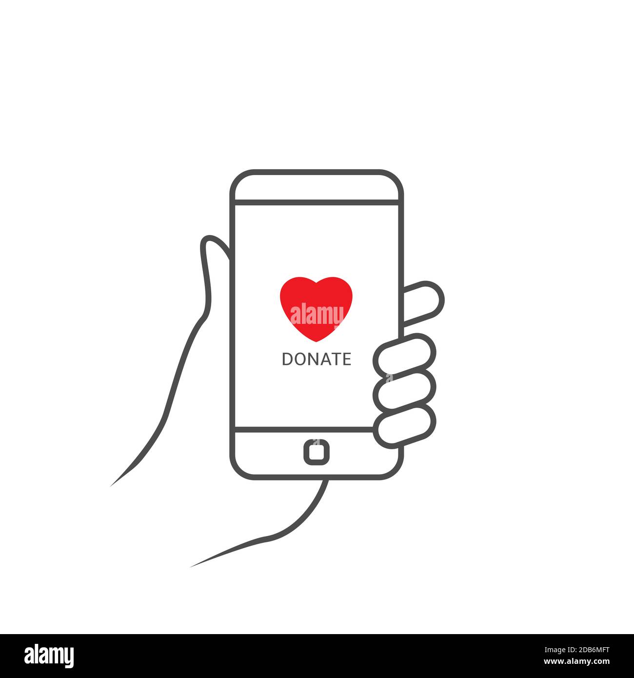 Hand holding smartphone. Donate icon Stock Vector