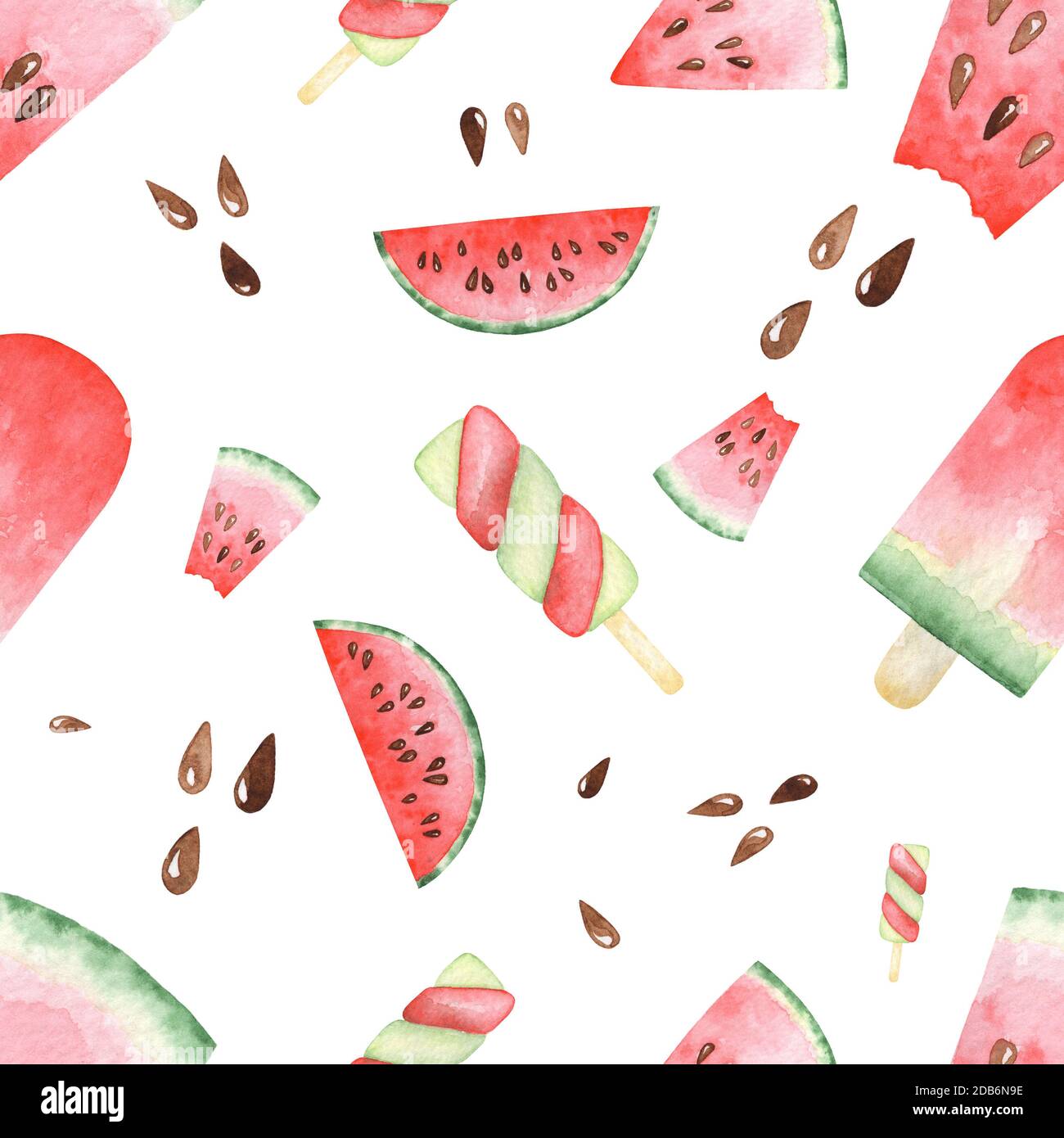 Seamless pattern of Watercolor set with watermelon slices, popsicles ...