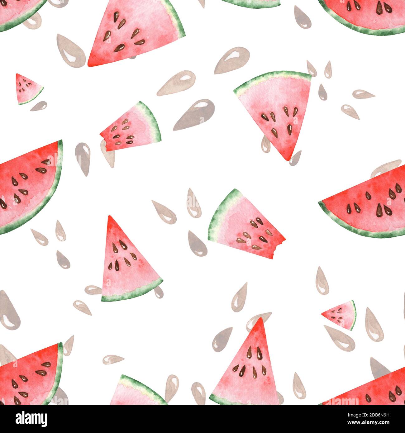 Bright watercolor seamless pattern with slices of watermelon. Hand ...