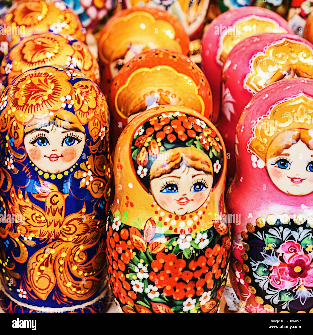 Colorful Russian Nesting Dolls Matreshka At The Market. Matrioshka