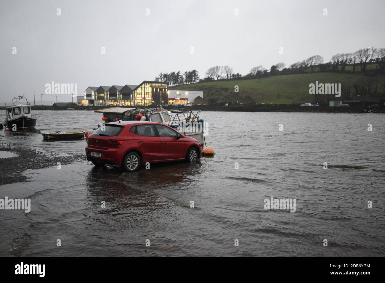As the Munster region prepares for yellow weather warning, West Cork town; Bantry is on high risk of tidal flooding Stock Photo
