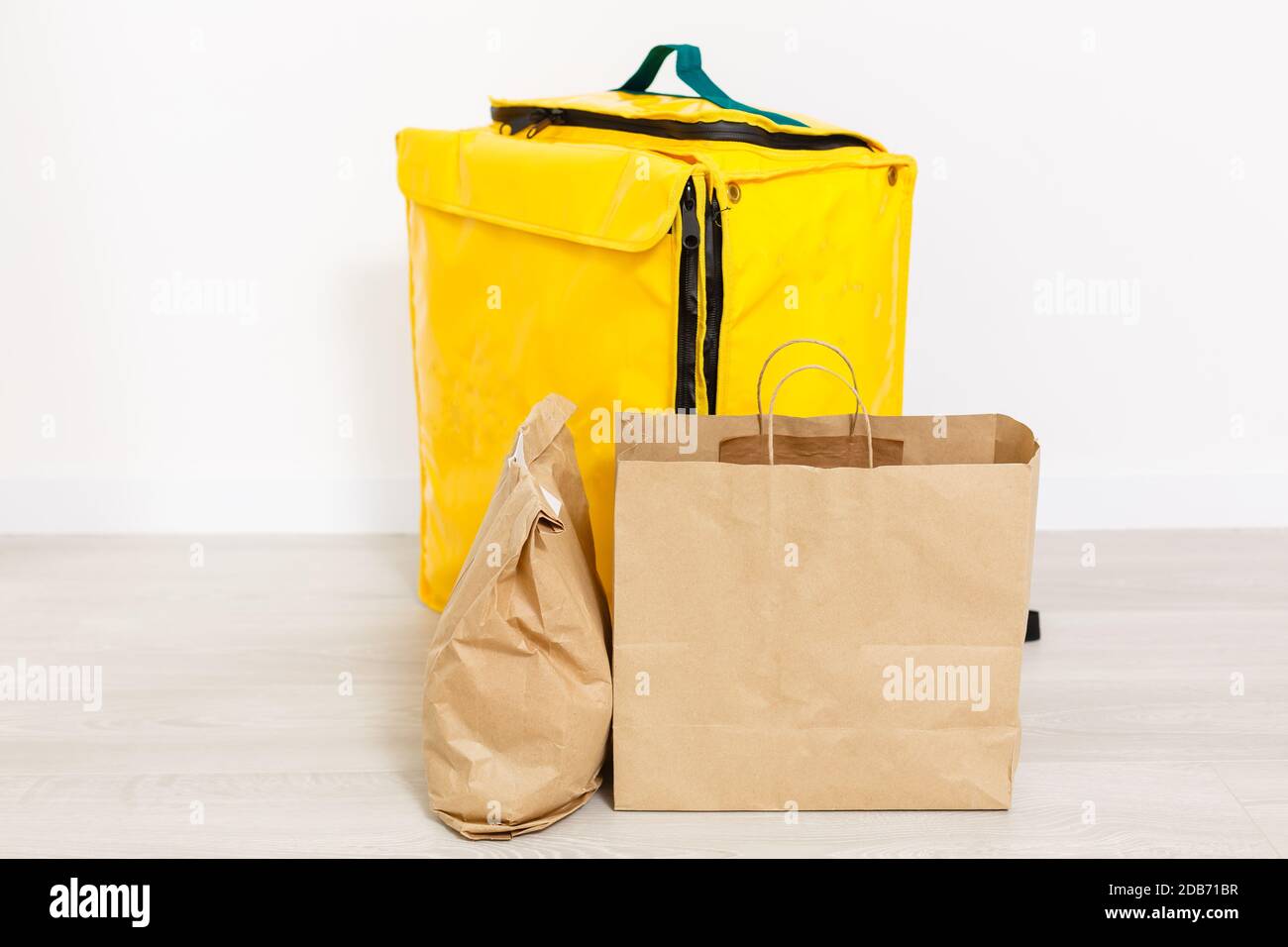 Courier With Thermo Bag On Customer s House Food Delivery Service 