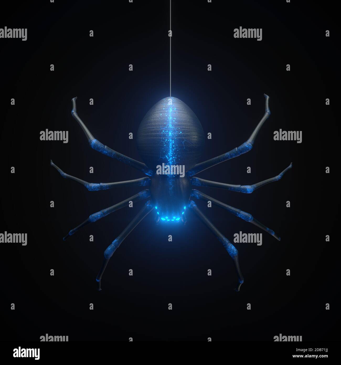 glowing blue spider in the dark. suitable for horror, halloween ...