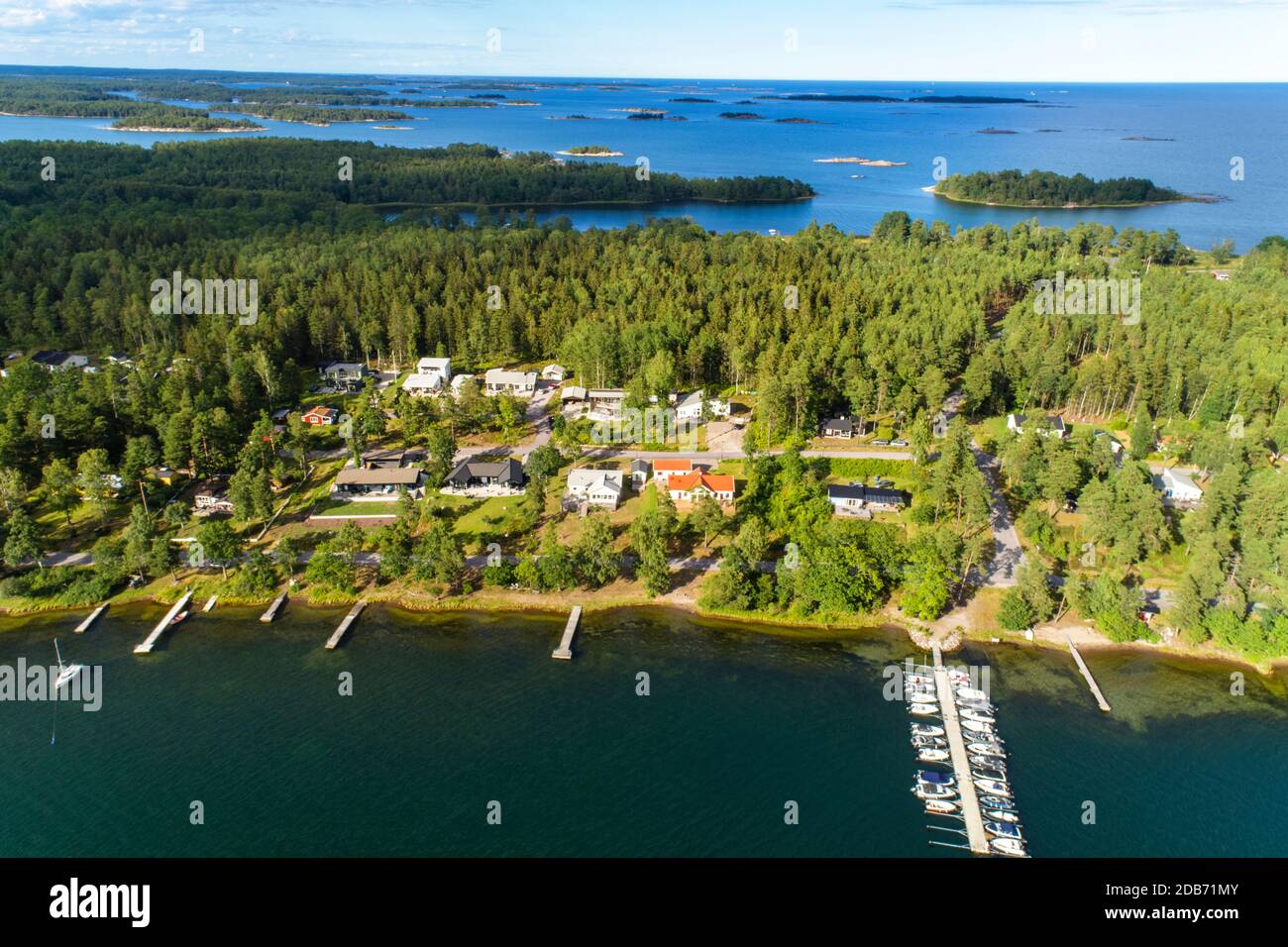 Aerial view of the shore and harbor of VÃƒÂ¤stervik city Stock Photo