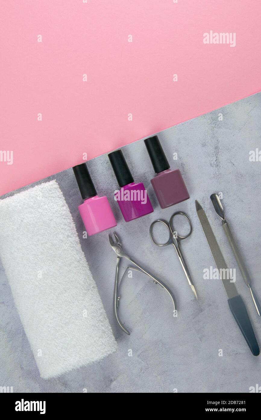 A set of cosmetic tools for manicure and pedicure. Gel polishes