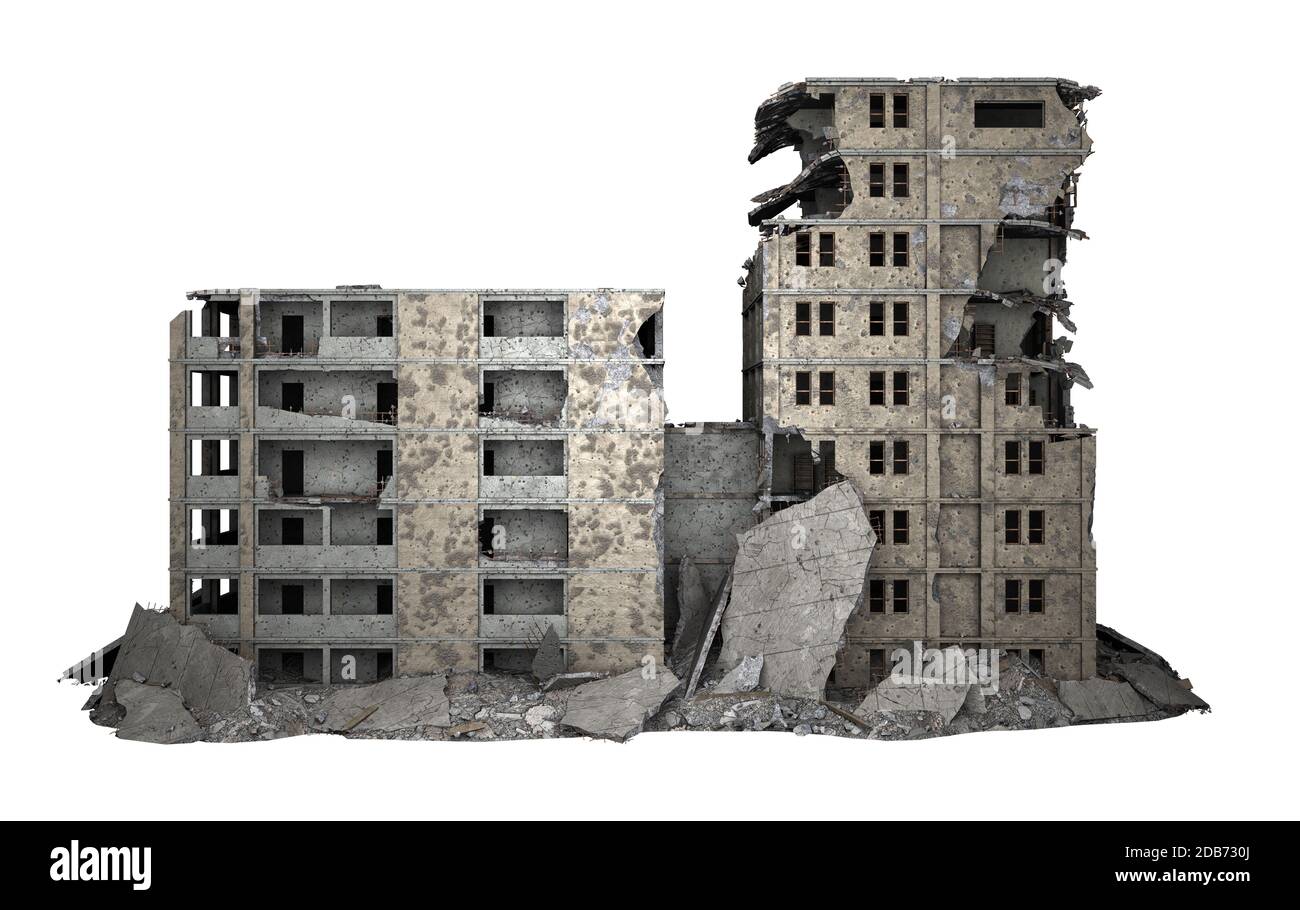 ruined low rise building isolated on white. 3d rendering Stock Photo ...