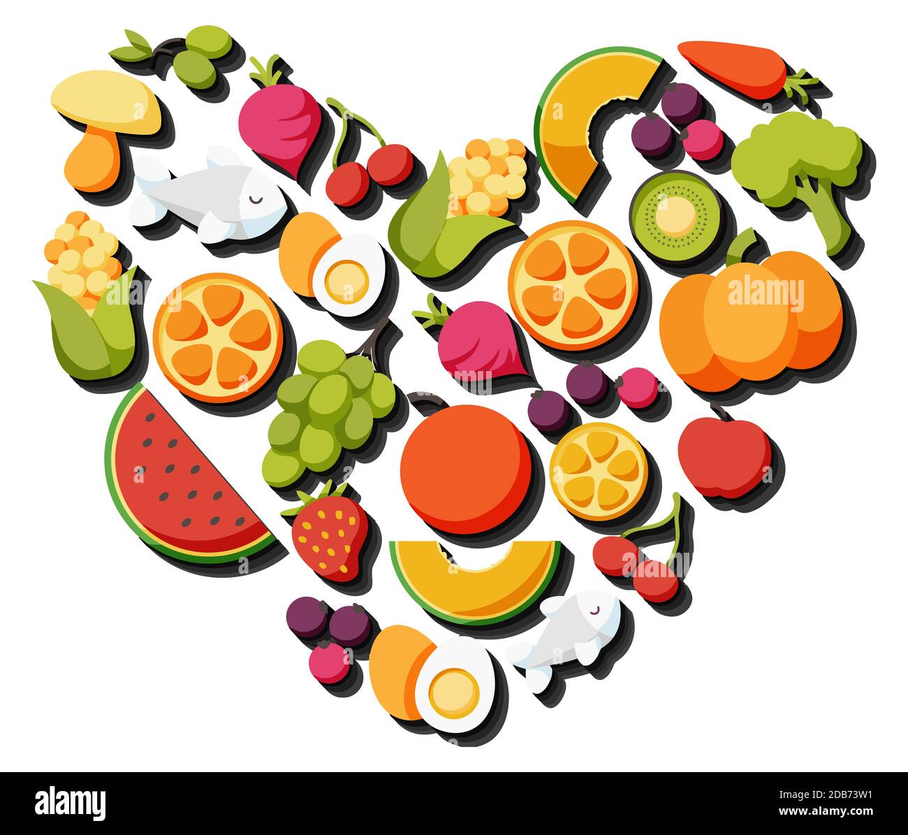 healthy food heart shape illustration Stock Photo