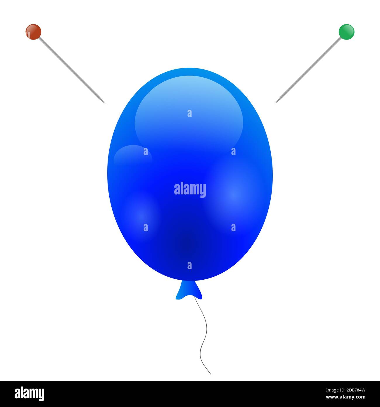 Flying Balloon and Pin Isolated on White Background. Helium Rubber Air