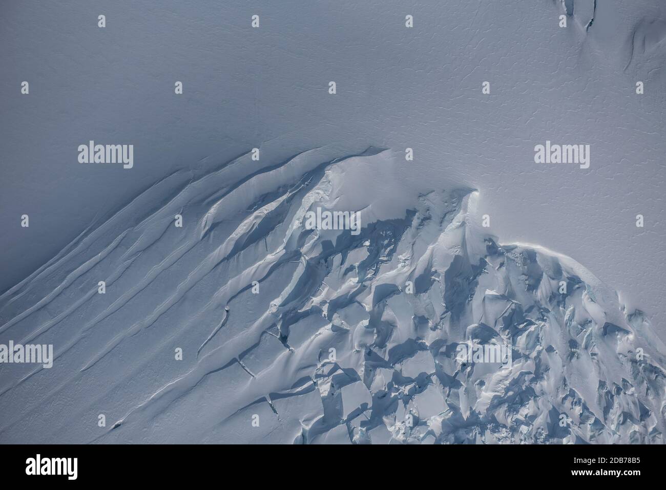Aerial image of crevasses on the flanks of Mount Erebus, Antarctica. Stock Photo