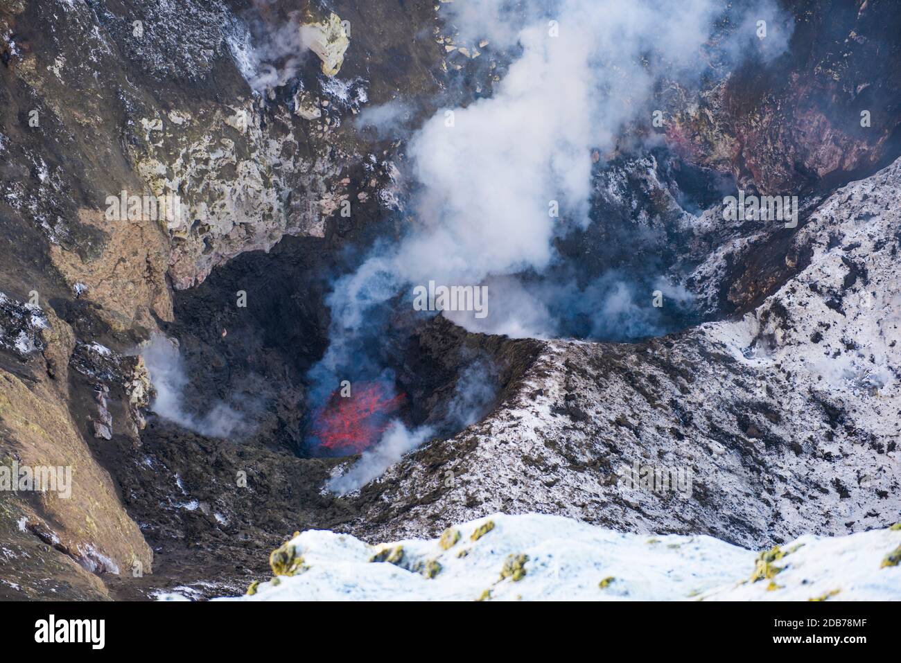 The summit lava lake in the crater of Mount Erebus, Antarctica Stock