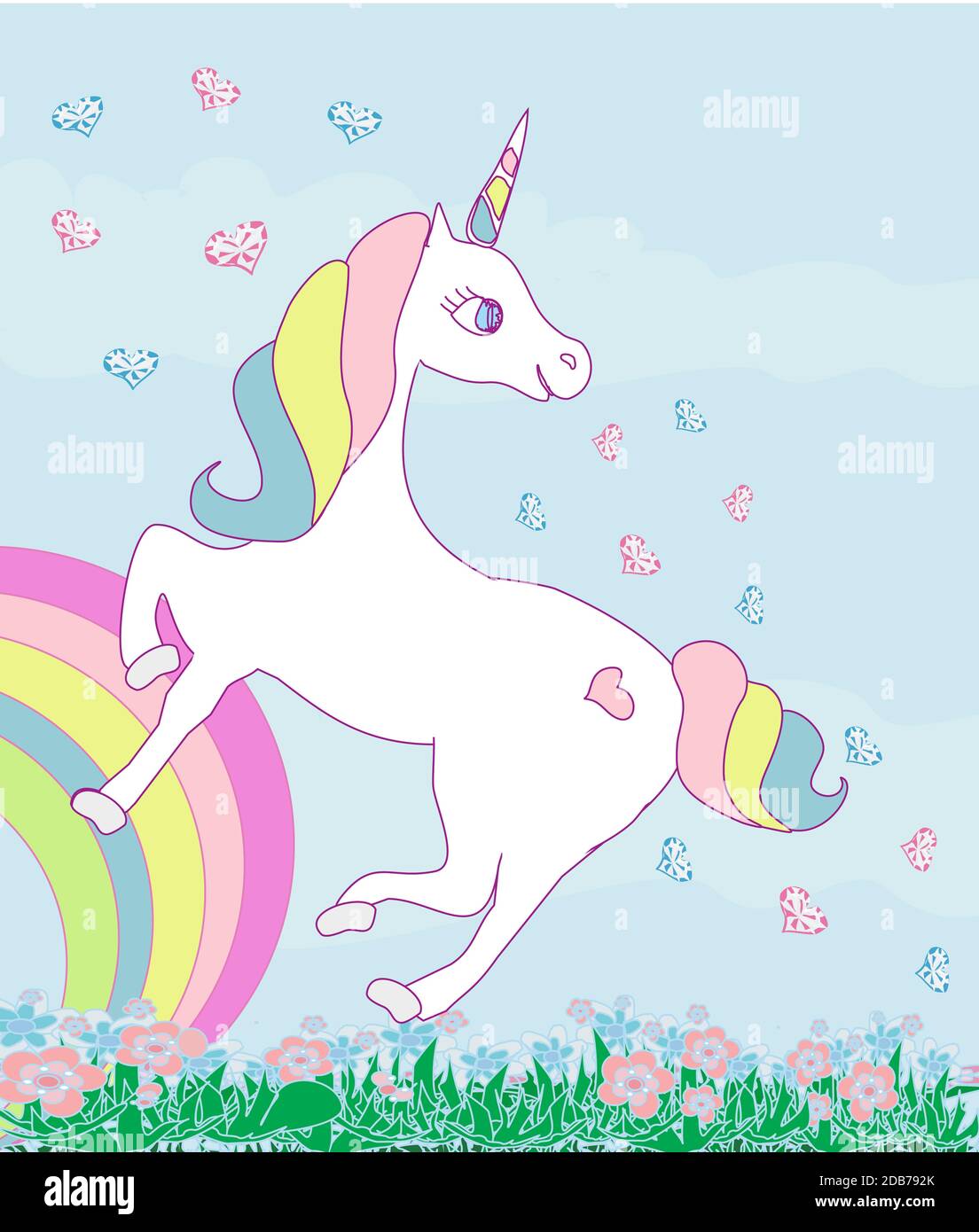 Card with a cute unicorn rainbow Stock Photo - Alamy