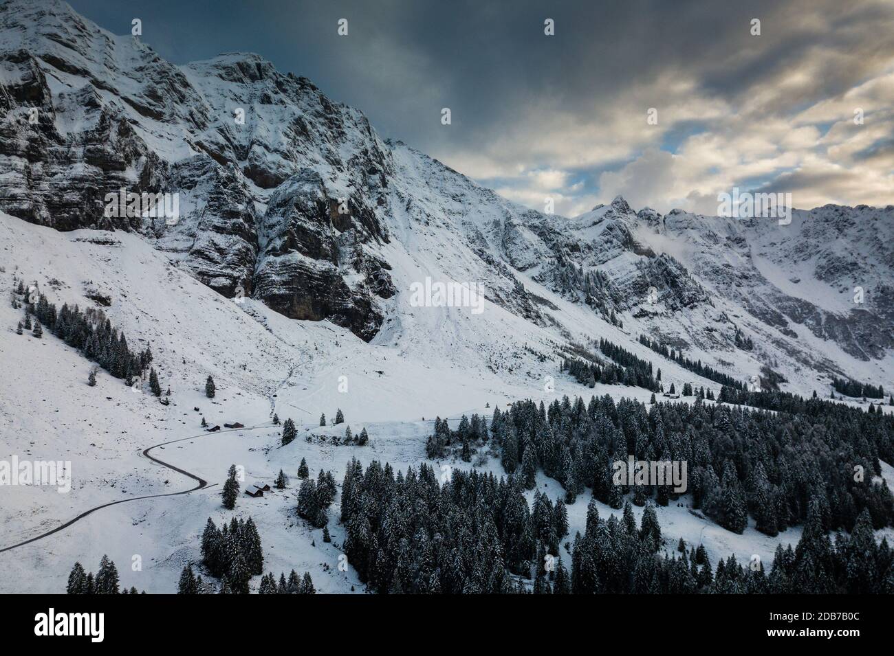 High res. panoramic image of Winter in the swiss alps near mount Santis ...