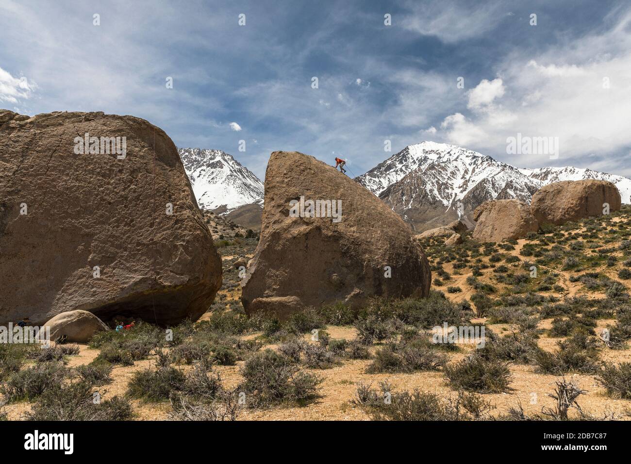 Rock climber climbing rock formation, California, USA Stock
