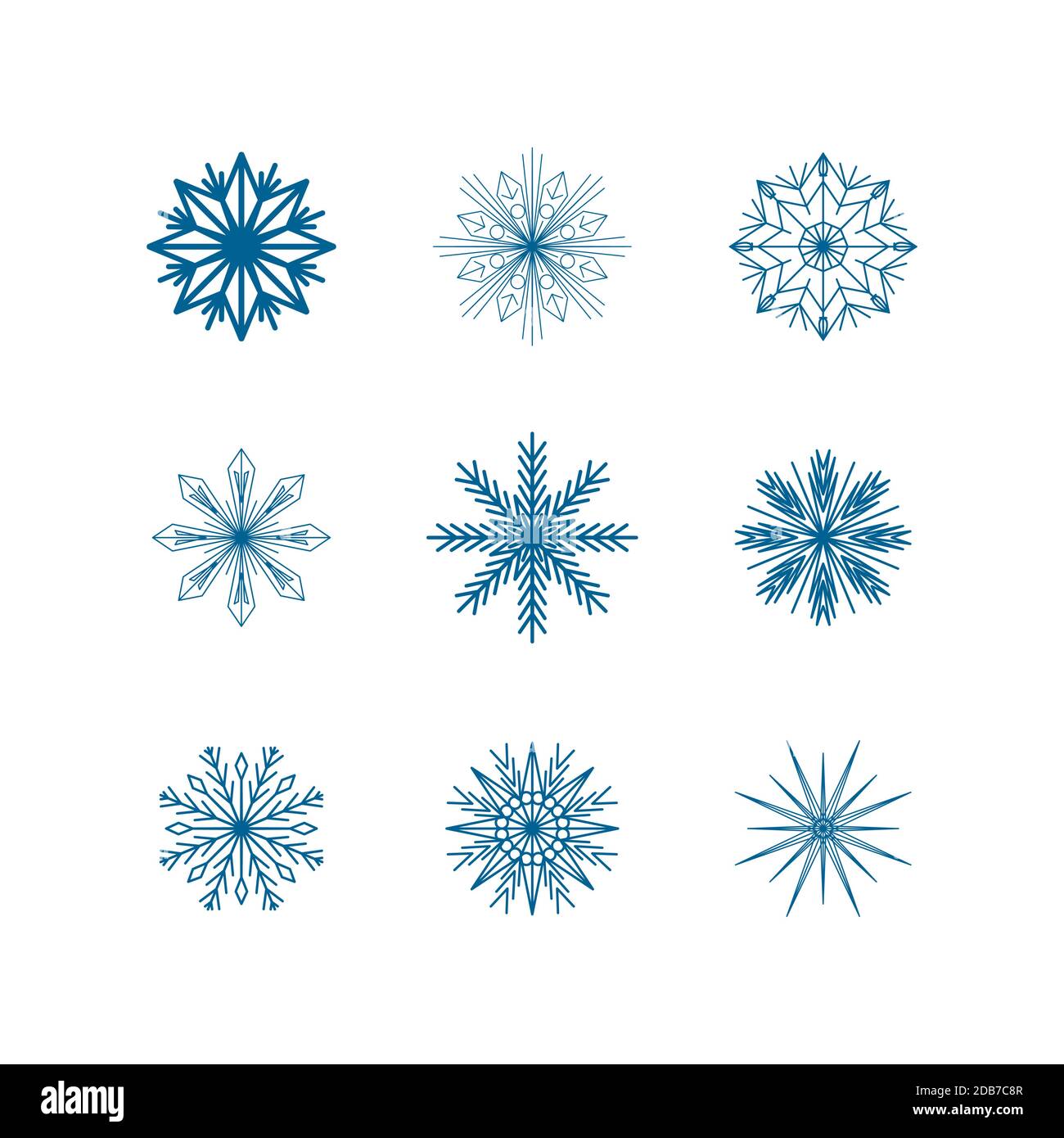snowflake winter set of black isolated nine icon silhouette on white ...