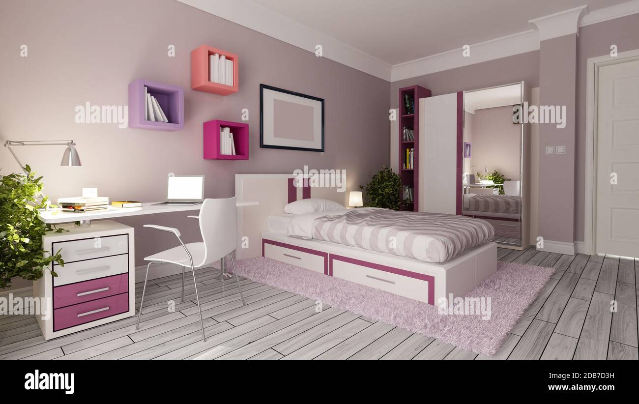teen girl bedroom interior design idea Stock Photo - Alamy