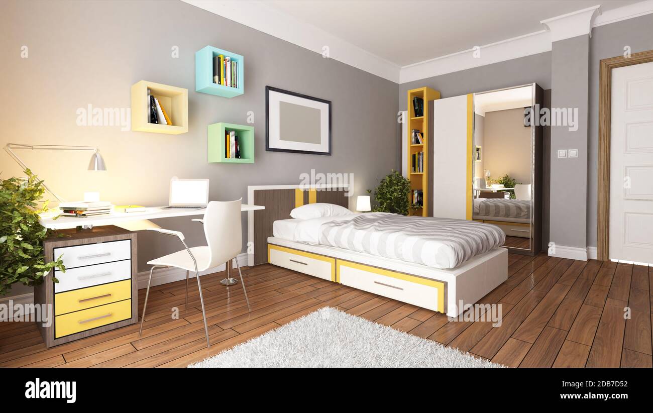teen young bedroom interior design idea Stock Photo - Alamy