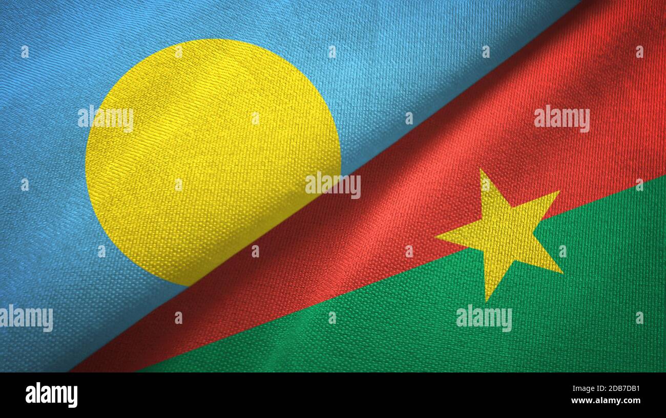 Palau and Burkina Faso two flags textile cloth, fabric texture Stock