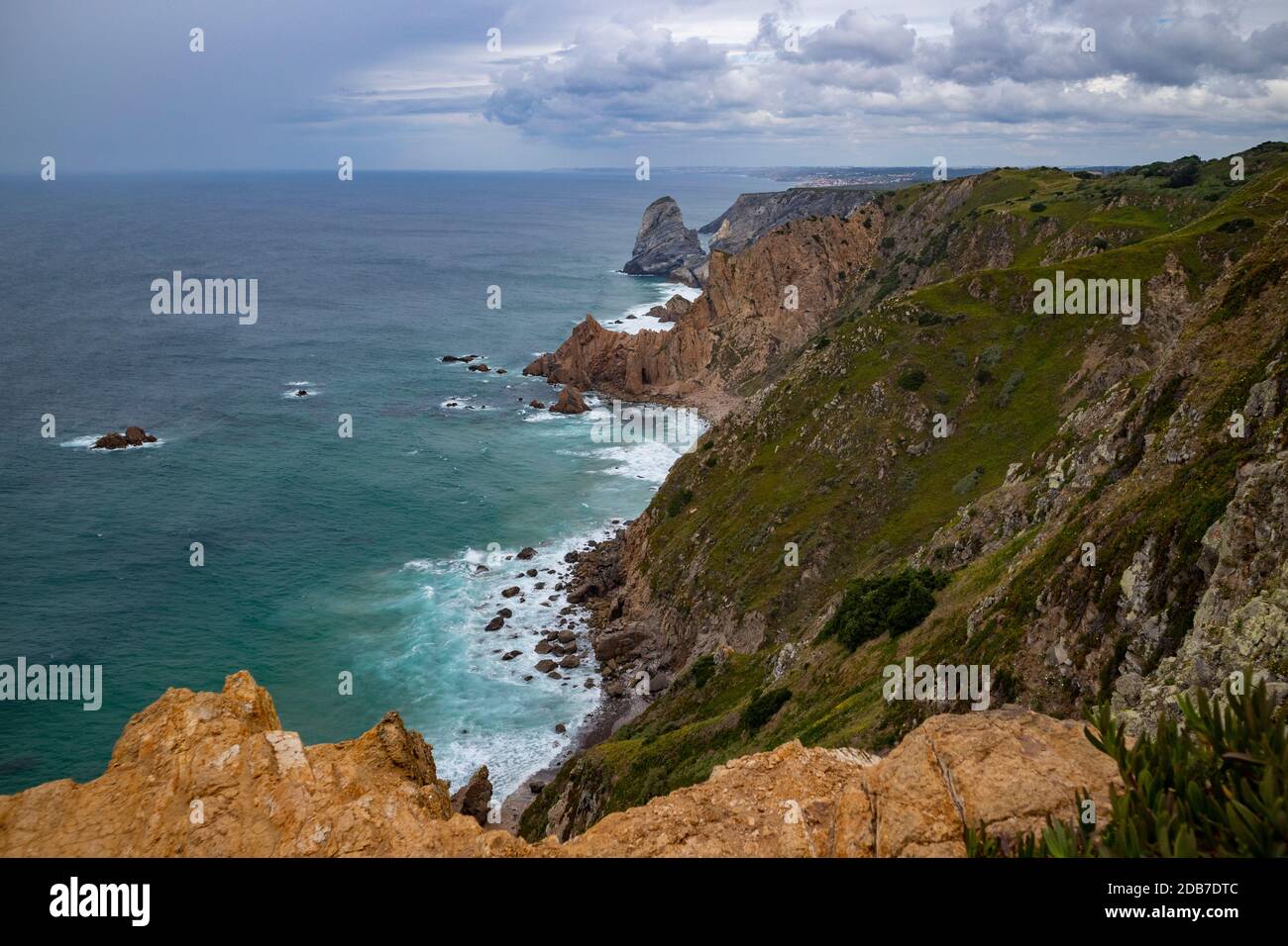 Magnificent cliffs above vast Atlantic ocean, photographed from Cabo da ...