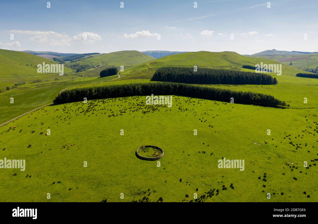 Aerial view looking southwest from Dodburn towards Skelfhill and Cauldcleuch Head part of the southern Uplands, Scottish Borders, Scotland Stock Photo