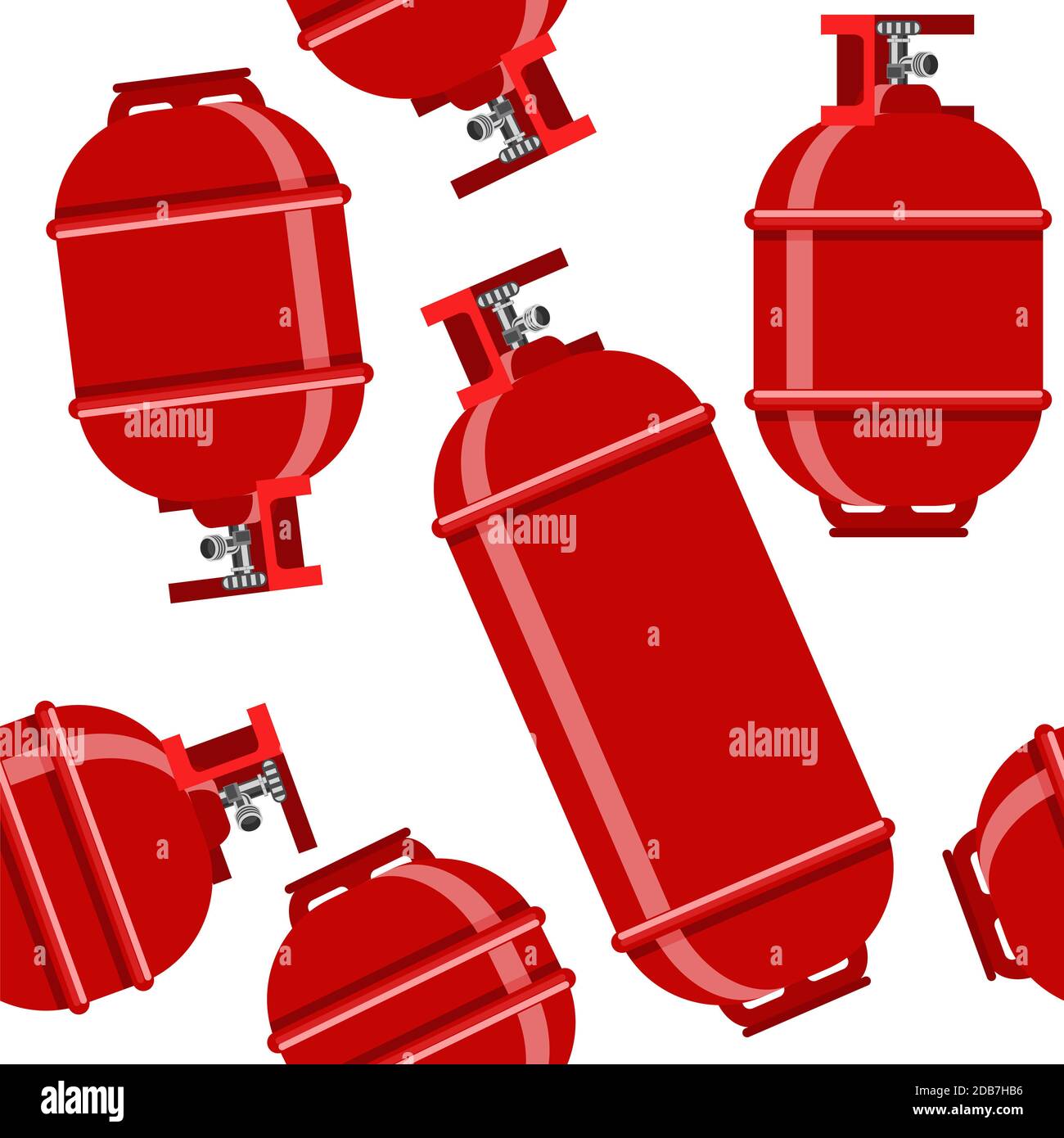 Red Gas Tank Seamless Pattern Isolated on White Background. Metallic Cylynder Container for Propane. Stock Photo