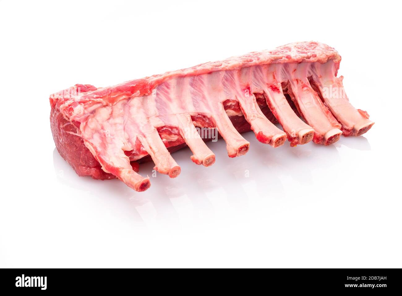 Lamb meat with bones raw white isolated Stock Photo Alamy