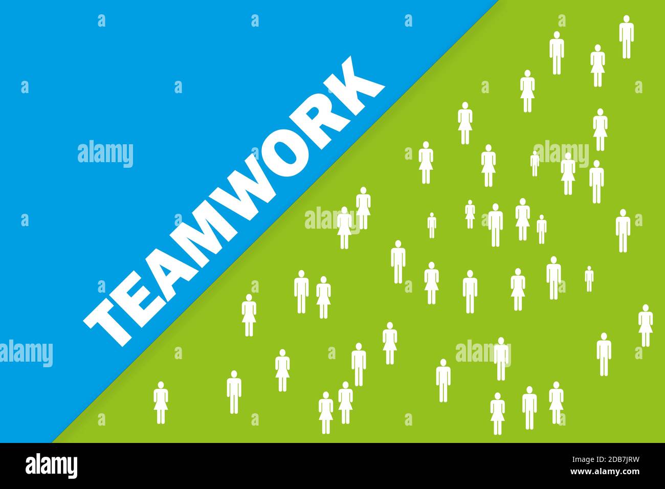 An illustration of people icons on green background and teamwork word ...