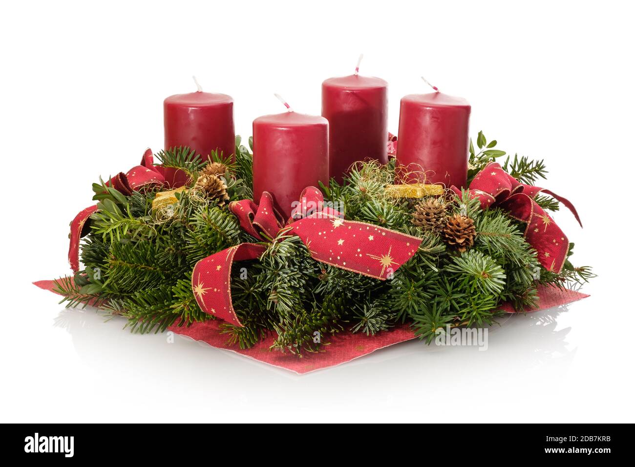 Advent wreath with four candles and fir branches Stock Photo
