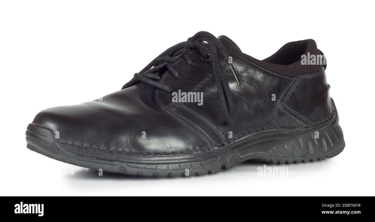 Black leather shoes isolated on white background Stock Photo - Alamy