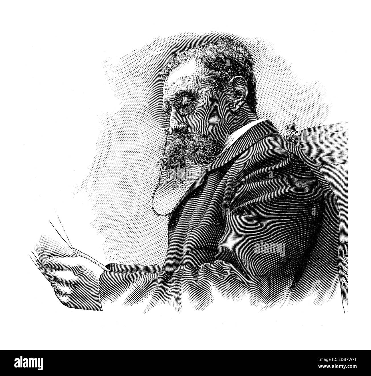 1896 ca , BELGIUM : The belgian poet EMILE VERHAEREN ( 1855 - 1916 ). Unknown engraver . - Émile - POET - POETA - POETRY - POESIA - LETTERATURA - LITERATURE - BELGIO - baffi - moustache  - lens - pince-nez - occhiali da vista - lettore - reader  --- ARCHIVIO GBB Stock Photo